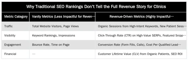 Why Traditional SEO Rankings Don't Tell the Full Revenue Story for Clinics — Beyond Rankings: Which SEO Metrics Actually Matter for Clinic Revenue?