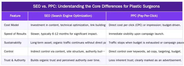 SEO vs. PPC: Understanding the Core Differences for Plastic Surgeons — SEO vs. PPC for Plastic Surgeons: A 2026 Budget Allocation Analysis
