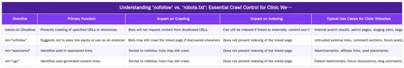 Understanding 'nofollow' vs. 'robots.txt': Essential Crawl Control for Clinic Websites — The Correct Use of 'nofollow' and 'robots.txt' for Clinic Websites