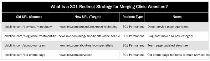 What is a 301 Redirect Strategy for Merging Clinic Websites? — Implementing a 301 Redirect Strategy for Merging Clinic Websites
